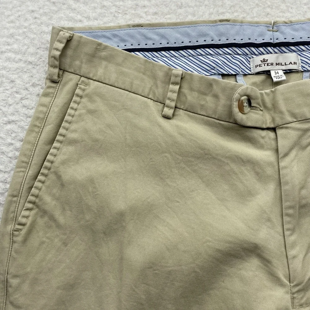 Peter Millar Chino Pants Mens 34x29.5 Pima Cotton Blend Stretch Golf Beige Khaki